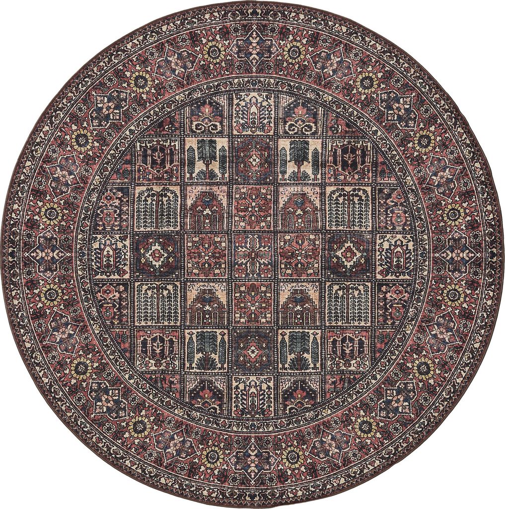 Waschbarer Teppich George Multicolor/Rot ø 160 cm rund Wohnzimmer benuta