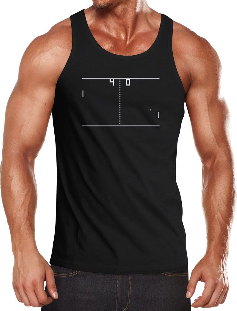 Herren Tanktop Pong Atari Muskelshirt Tank Top Muscle Shirt Achselshirt Moonworks schwarz XL