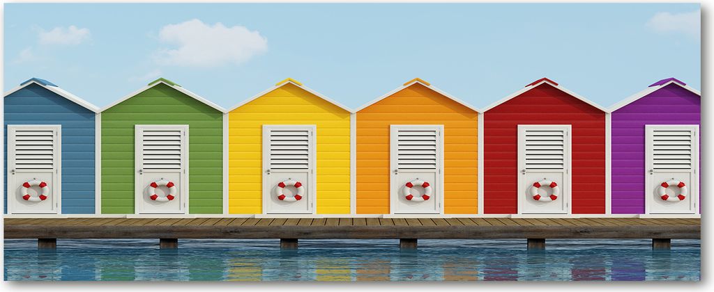 Tulup Küchenrückwand Spritzschutz aus Glas -125x50 -Spritzschutz auf gehärtetes Glas Deko Kunst Strandhütten
