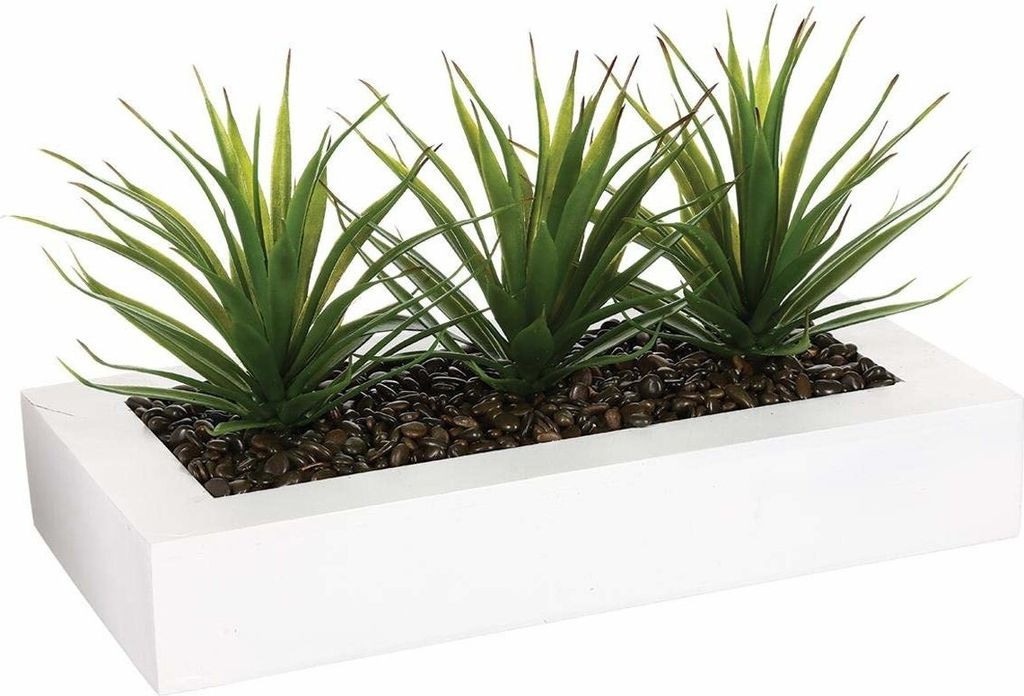 Atmosphera Créateur d'intérieur künstliche Aloe vera 3 Stk. Kunststoff MDF-Platte weiß grün braun 17,5 cm x 35 cm x 15 cm
