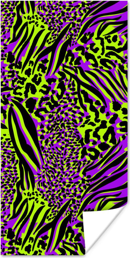 MuchoWow Poster Tiermuster - Zebra - Neon - Lila 40x80 cm - Dekoration