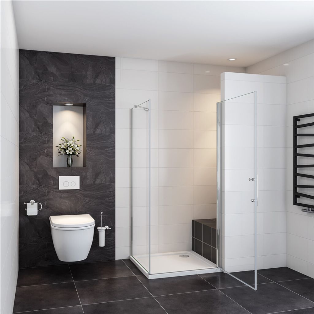 Eckeinstieg 80cm(Tür)x100cm( Seitenwand)xH.195cm Duschkabine Inkl.Duschtasse Duschabtrennung Schwingtür Pendeltür eckdusche