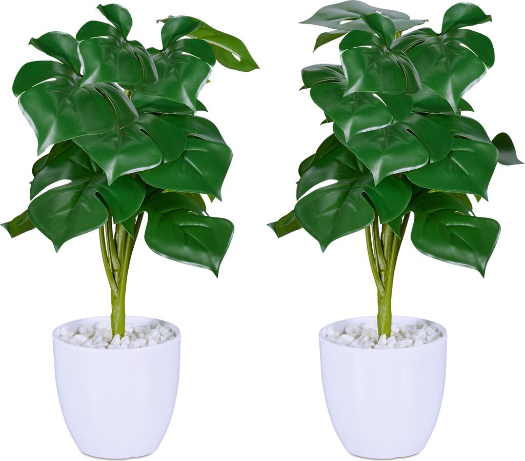 Relaxdays Kunstpflanze Monstera, 2er Set künstliche Produktbild 