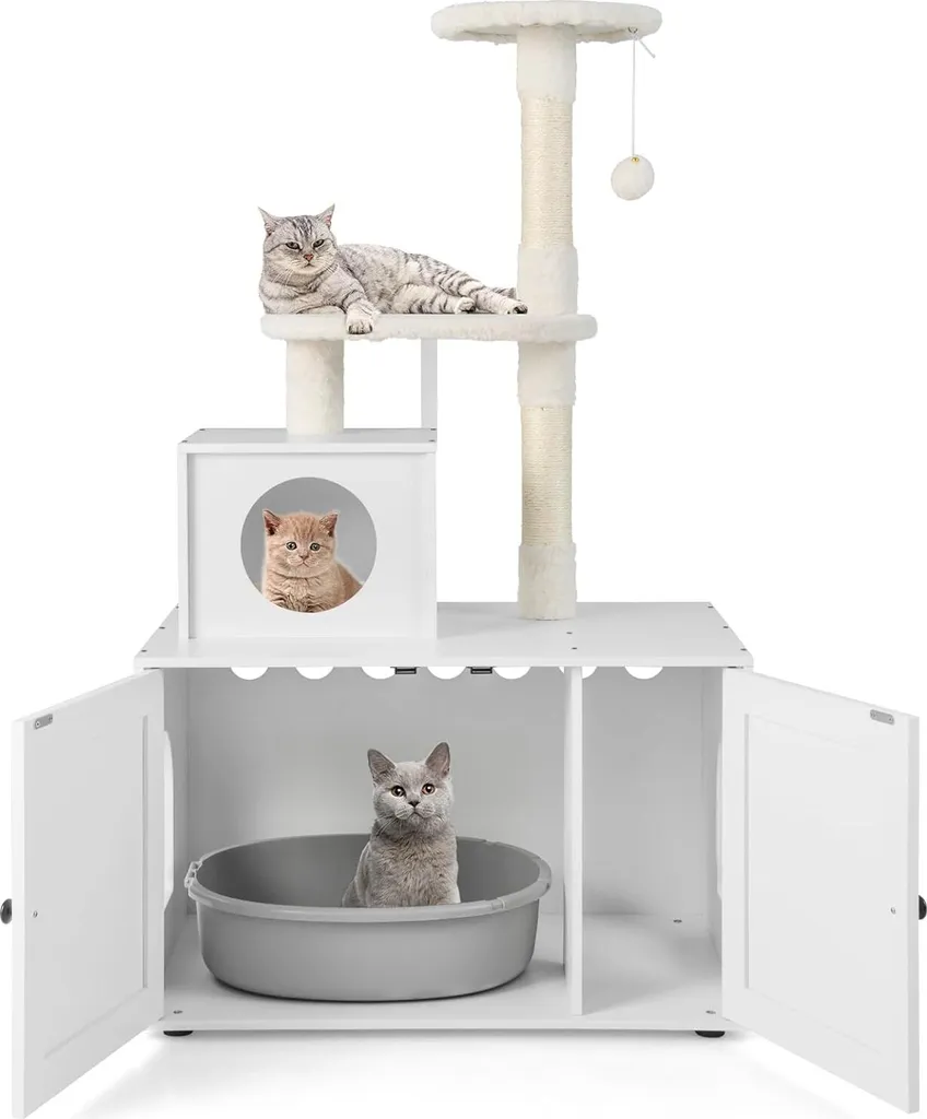 Mobilier de chat pour appartement avec cache-litière et poteau sisal
