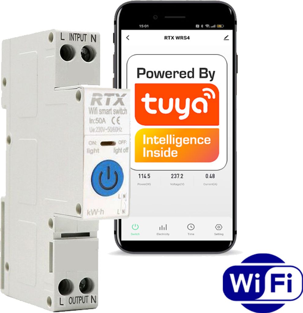 Przekaźnik Sterownik TUYA 40A DIN WiFi POMIAR ENER Zdjęcie produktu 
