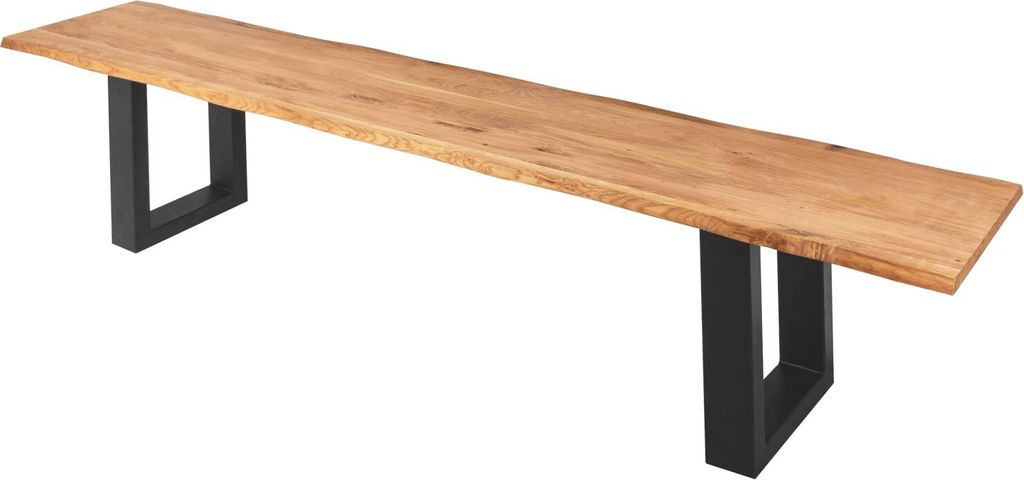 Sitzbank 180x42 cm Enrico, Eichenholz massiv + geölt, schwarz lackiertes Kufengestell Metall, Esszimmerbank, echte Baumkante, Holzbank Massivholz,...