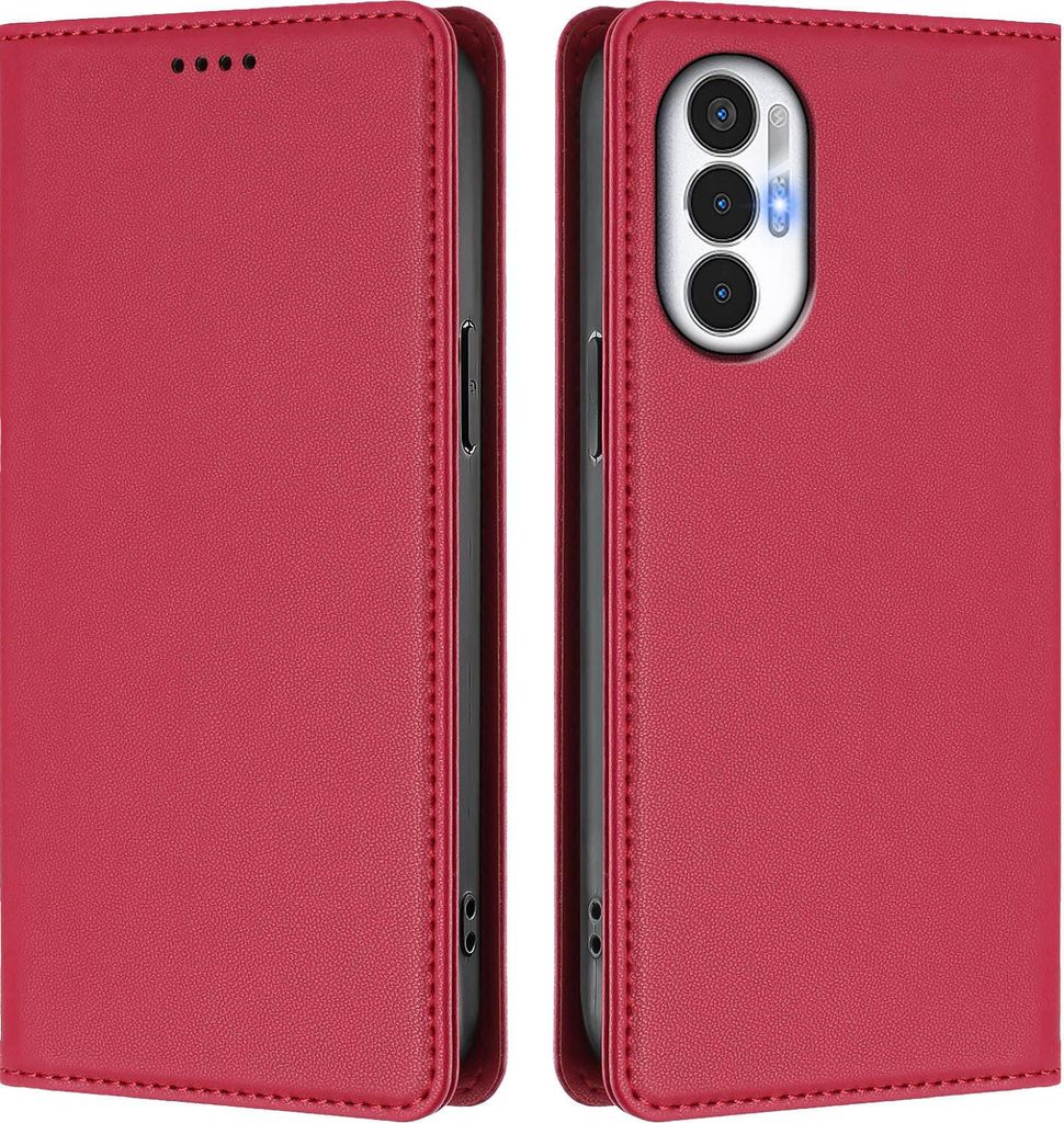 Handyhülle für Tecno Pova 3, Kunstleder Klapphülle Stoßfeste Magnetische Hülle mit Ständer Rot