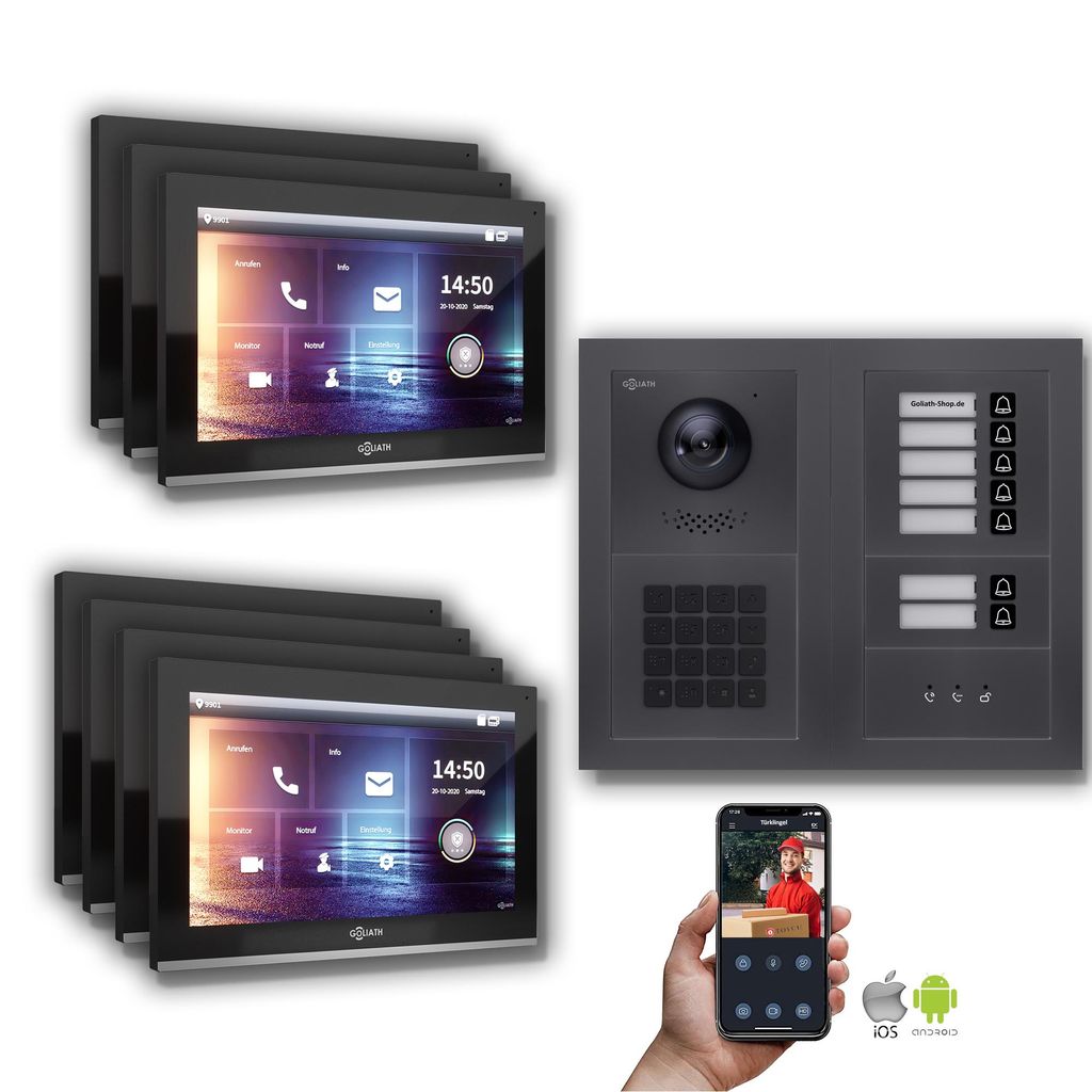 Goliath IP Video Türsprechanlage: 10-Zoll 7 Familienhaus, Zahlencode, Anzeige, Anthrazit : 10 Zoll Schwarz : Aufputz Dose Monitor Farbe: 10 Zoll S...
