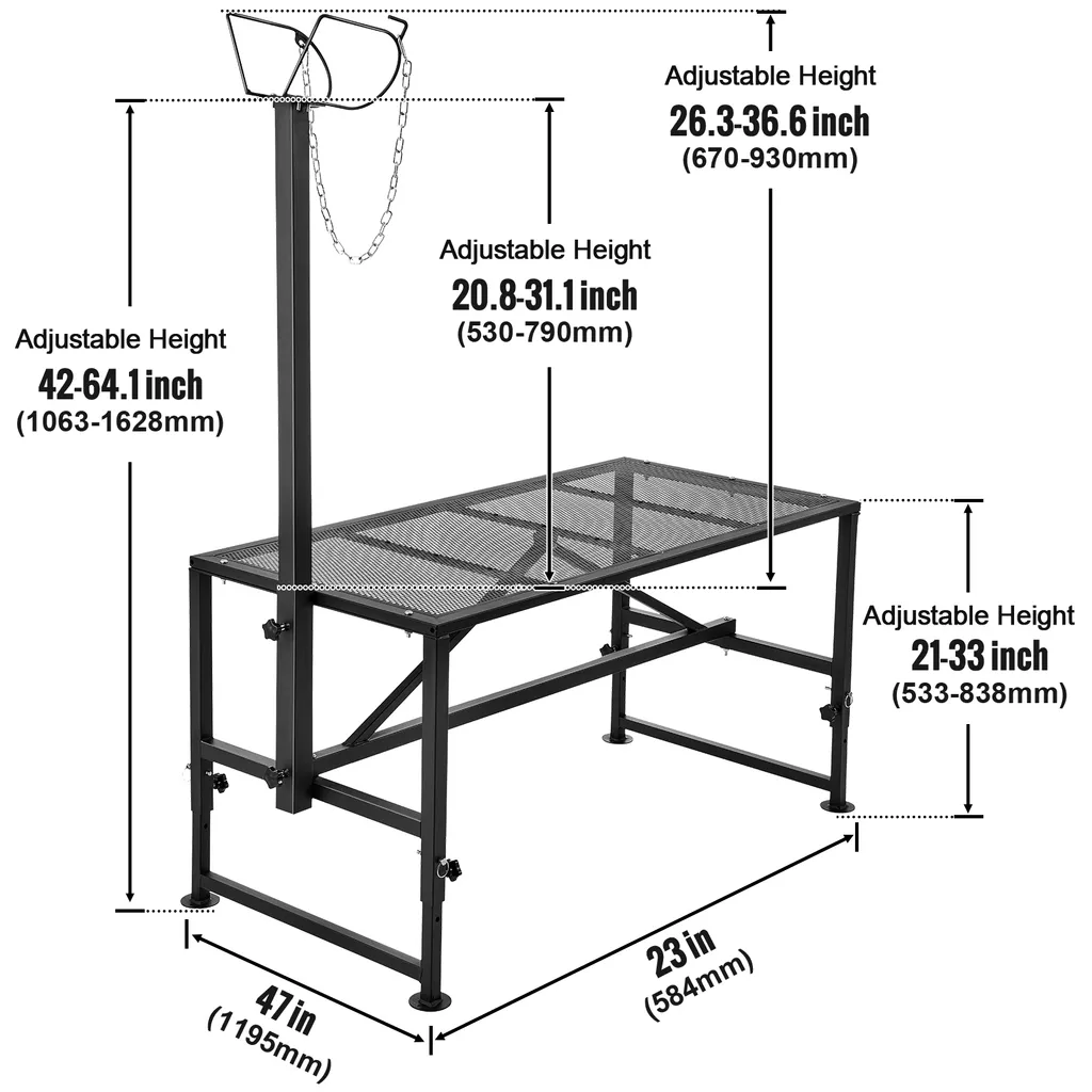 VEVOR cavalletto per capre e pecore, 1195 x 595 mm cavalletto per bovini, cavalletto in metallo per la mungitura e la tosatura dei bovini, altezza regolabile da 533 a 838 mm, con testata e nasello, peso di carico 227 kg, nero - 8
