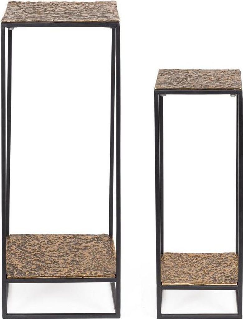 2er Set Beistelltisch Mysore 35 x 35 x 91 cm Aluminium Metall Schwarz Gold