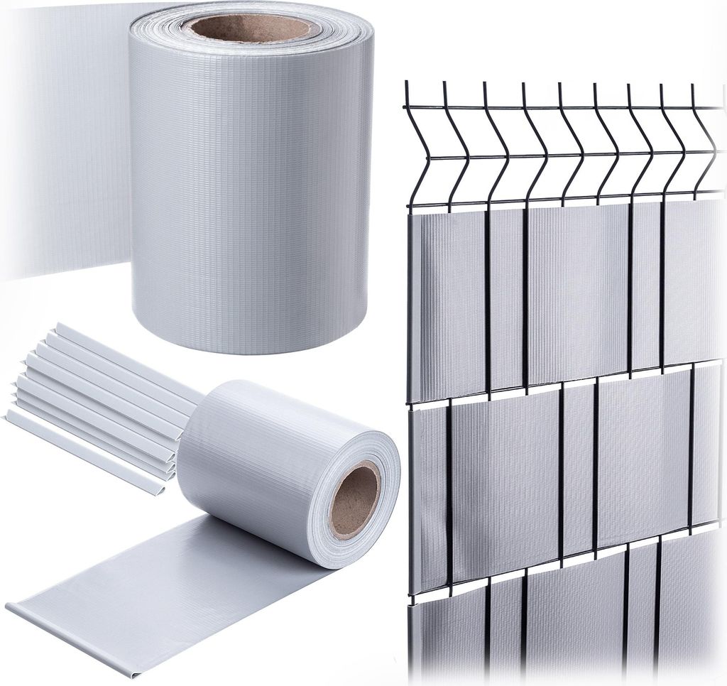 KADAX PVC Sichtschutzstreifen 35 m x 19 cm, Grau für Doppelstabmatten Zaun, Sichtschutz mit 20 Befestigungsclips, Windschutz, Zaunfolie für Stabm...