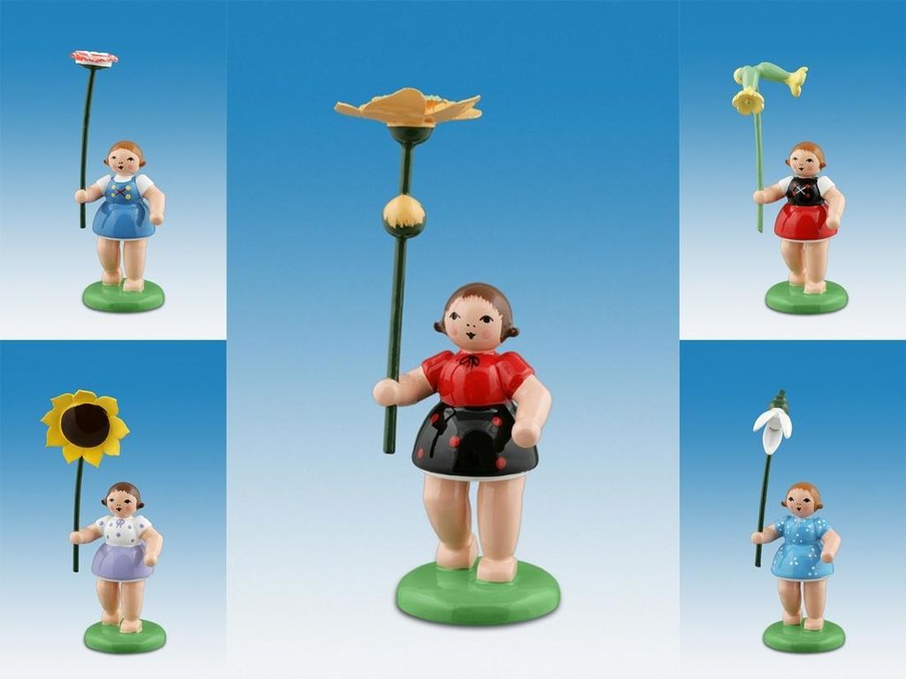 Holzfigur Frühlingsblumenkinder 5-tlg bunt Höhe 7cm NEU
