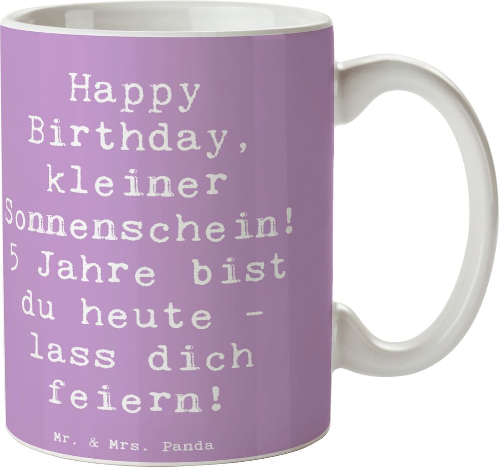 Mr. & Mrs. Panda Tasse Spruch 5. Geburtstag Sonnenschein - Lavendeltraum - Geschenk, Kaffeetasse, Teetasse, Geburtstagsgeschenk, Alter, Becher, Gl...