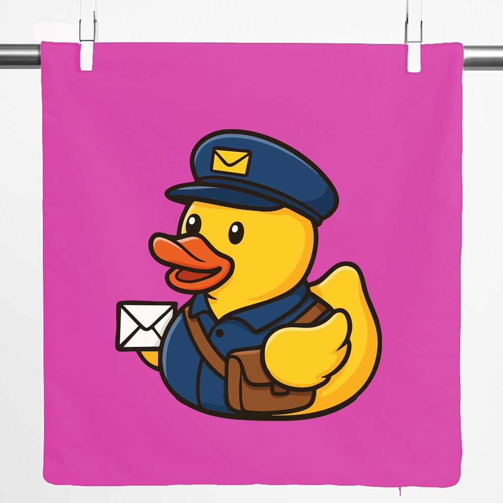 Huuraa Kissenbezug Quietscheente Postbote Gummiente Briefträger 40x40cm Fuchsia Baumwolle Dekokissenbezug Geschenkidee