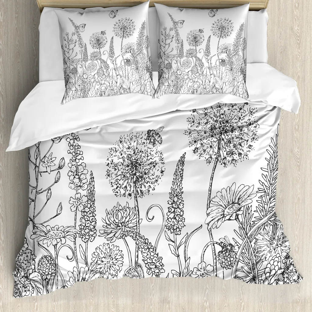 Set Copripiumino Botanico ABAKUHAUS 200x200 Bianco e Grigio