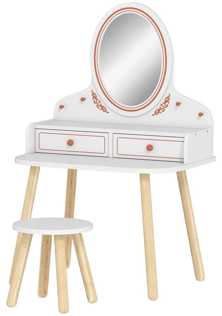 AIYAPLAY Kindermake-up tafel set, kaptafel met kruk, Productafbeelding 
