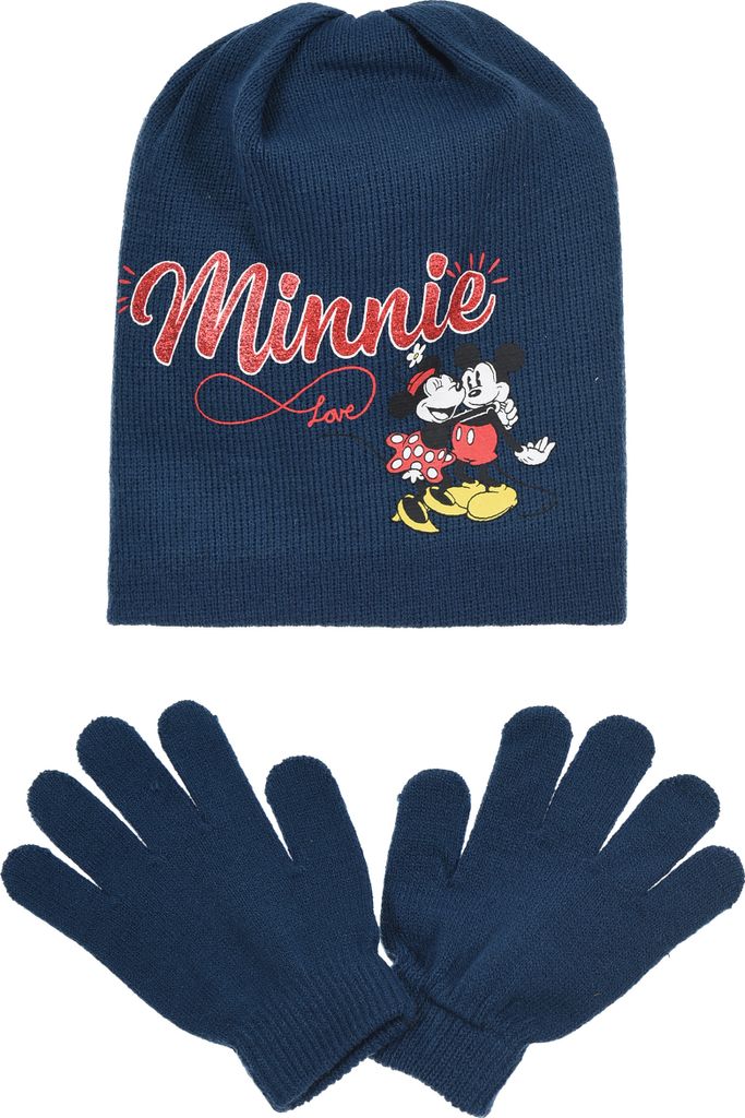 Minnie Mouse Kinder Mädchen Winter-Set Winter-Mütze und Handschuhe, Farbe:Blau, Größe:52