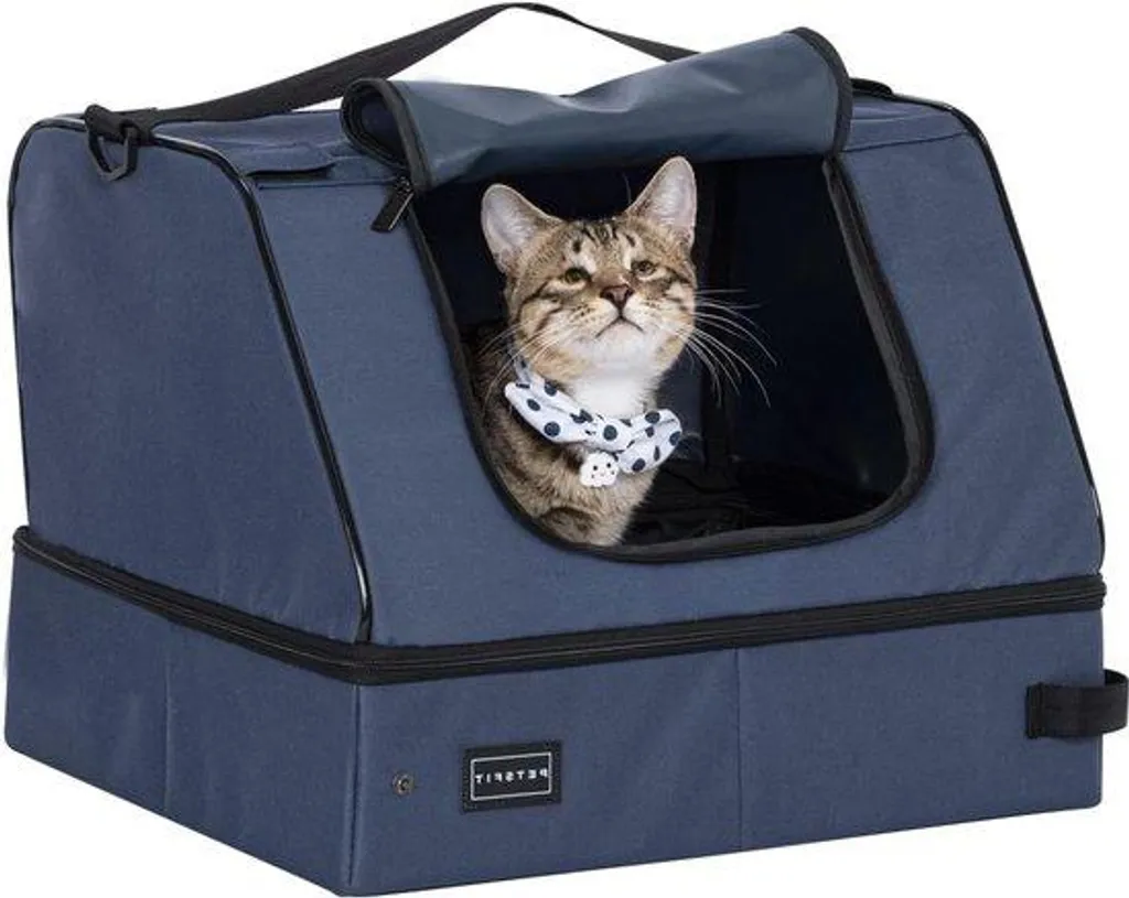 Panier de transport chat bleu sans coutures 43x32x20cm avec poignée
