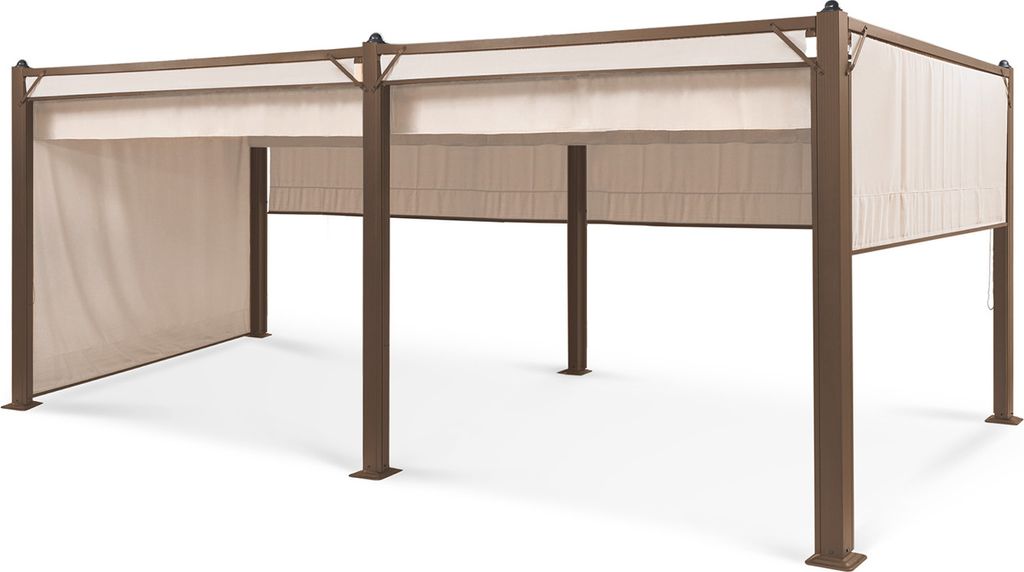 Blumfeldt Pavillon 3x6m, Rostfreier Metall-Pavillon mit Einziehbarem Dach, Pavillon Wasserdicht, Stabil & Winterfest, Pergola mit Seitenwänden, Ga...