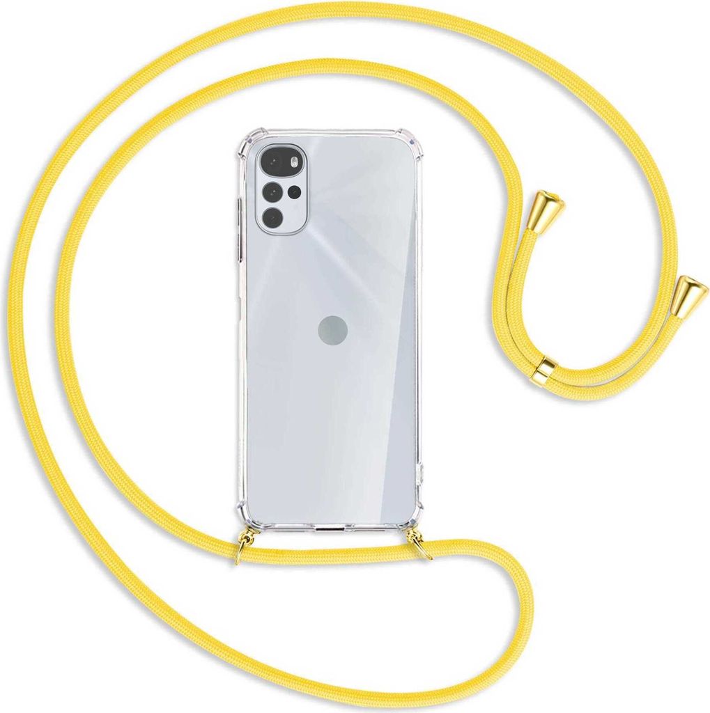 Handykette Backcover-Schutzhülle mit Band (Metall goldfarben) für Motorola Moto G22 4G - gelb