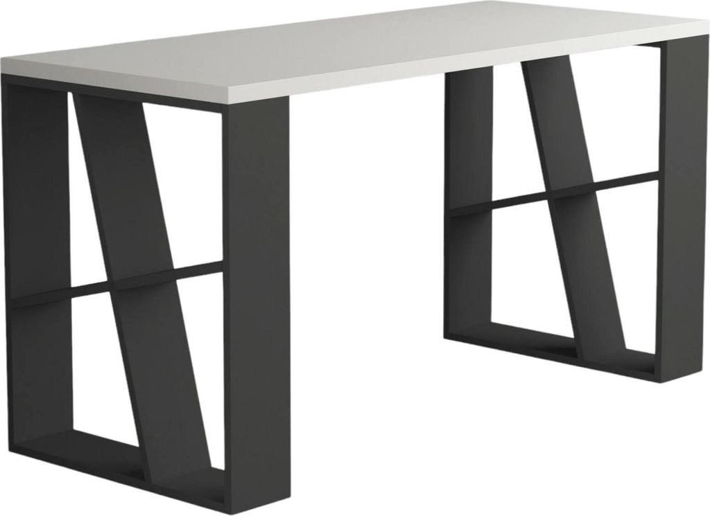 Schreibtisch Ishara, Mehrzweckschreibtisch, Bürotisch für PC, Eckschreibtisch, 140x60 h75 cm, Weiß und Anthrazit