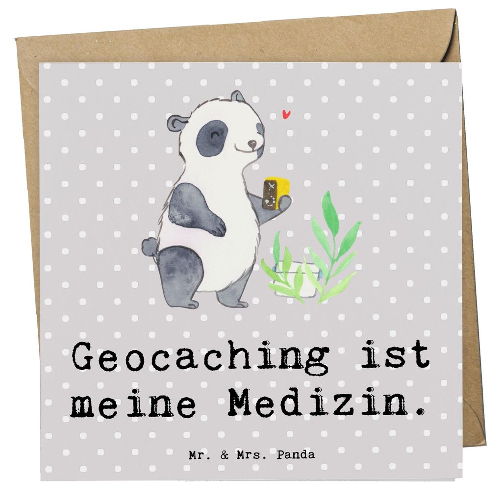 Mr. & Mrs. Panda Klappkarte Panda Geocaching - Grau Pastell - Geschenk, Glückwunschkarte, faltkarte, Schatzsuchen, Grußkarte, doppelkarte, GPS Sc...