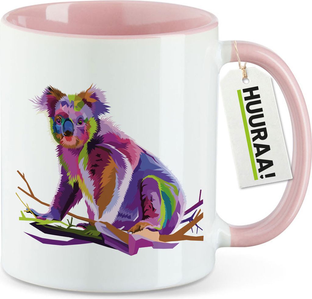 Huuraa Kaffeetasse Koala Colorful 330ml Rosa Keramik Kaffeebecher Geschenkidee