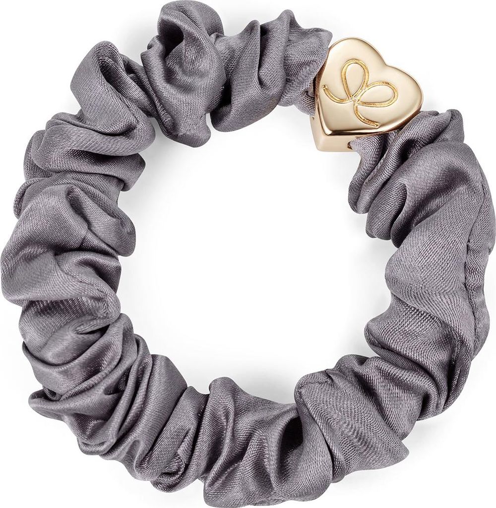 By Eloise London Gold Heart Silk Scrunchie Grey Produktbild 