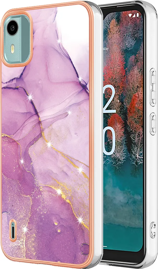 Cover Nokia C12 per Ragazze e Donne - Marmo Rosa Antiurto Morbida