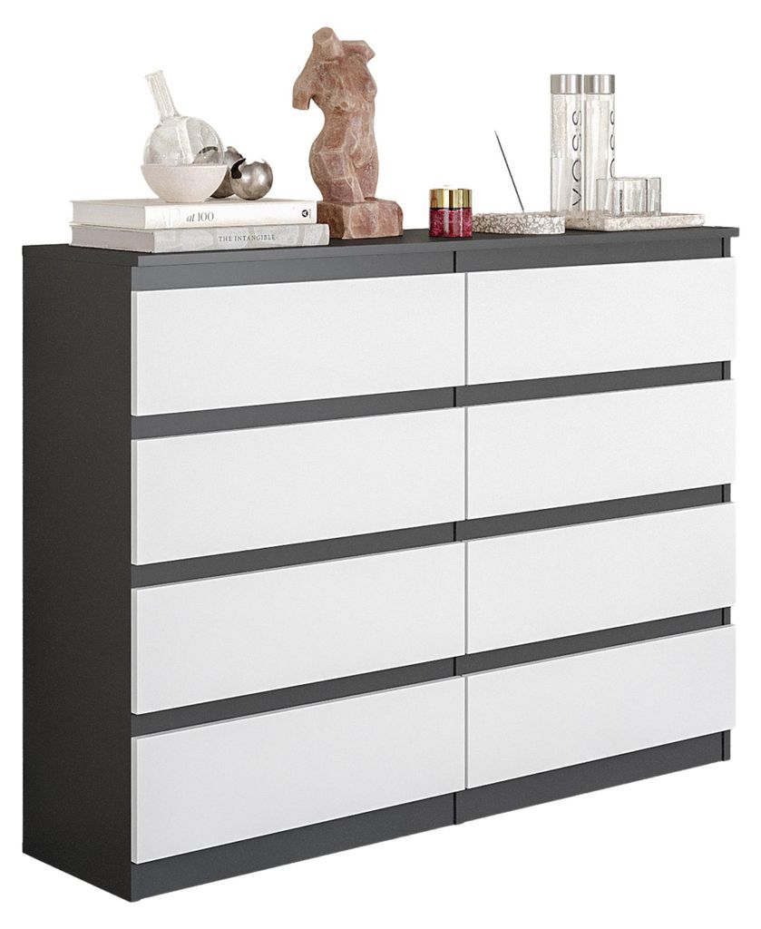 Commode gris anthracite / blanc mat à 8 tiroirs – Buffet Image du produit 