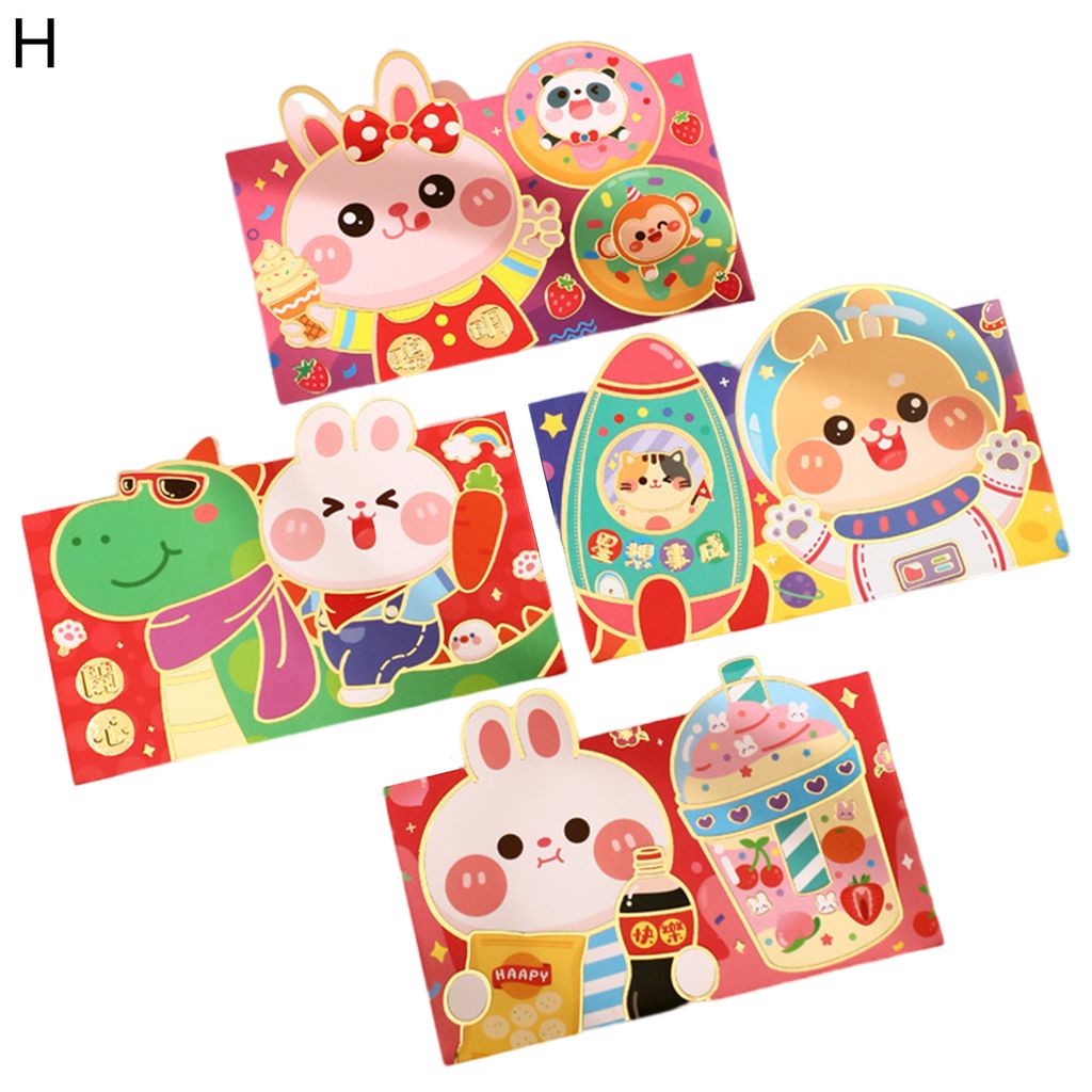 4pcs/Pack 2023 Rote Umschläge Cartoon jubilant gestempeltes Festival Requisiten Papier kreative chinesische horizontale rote Umschläge für Neuja...