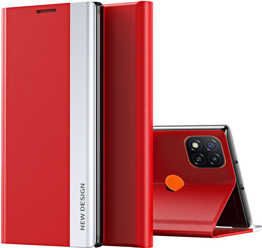 Redmi 9C Hülle, Leder PolyurethanMagnetisch Klapp Stand Schutzhülle für Xiaomi Redmi 9C Rot