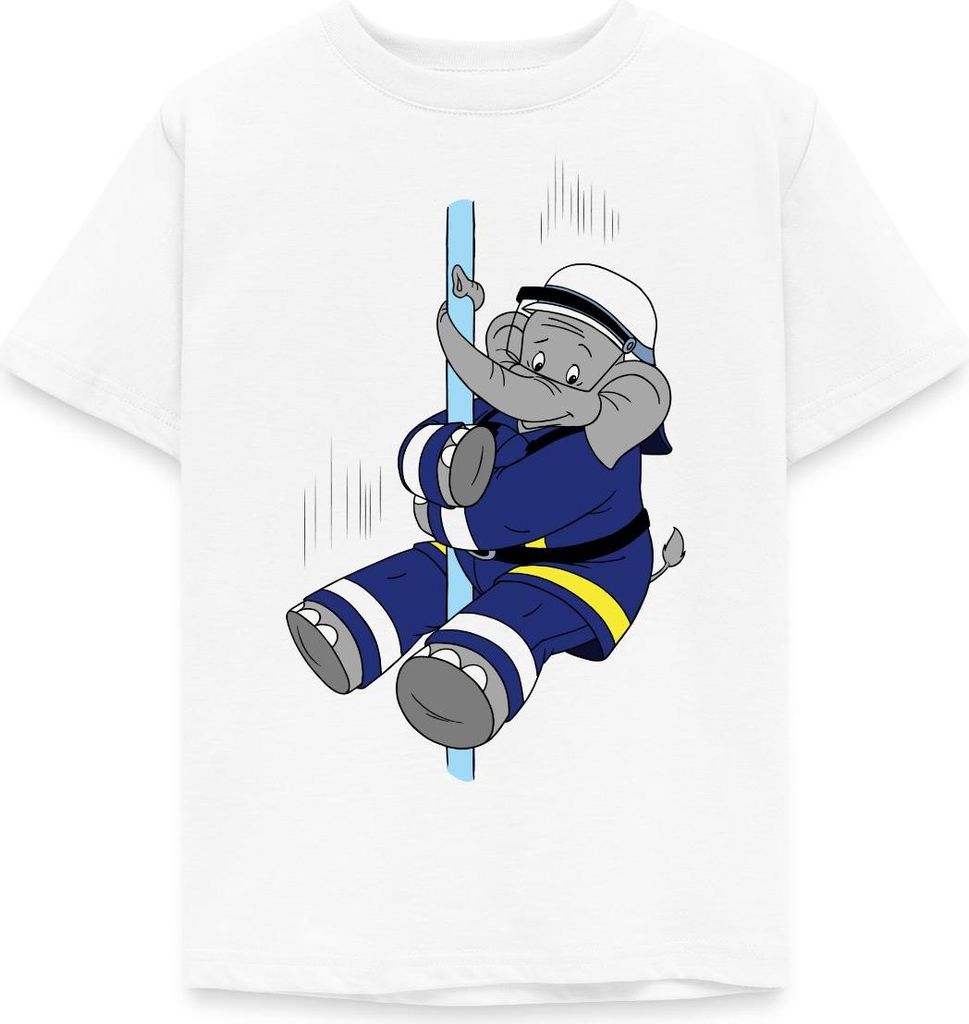 Spreadshirt Benjamin Blümchen Beni Der Feuerwehrmann Kinder T-Shirt, 98/104 (3-4 Jahre), Weiß