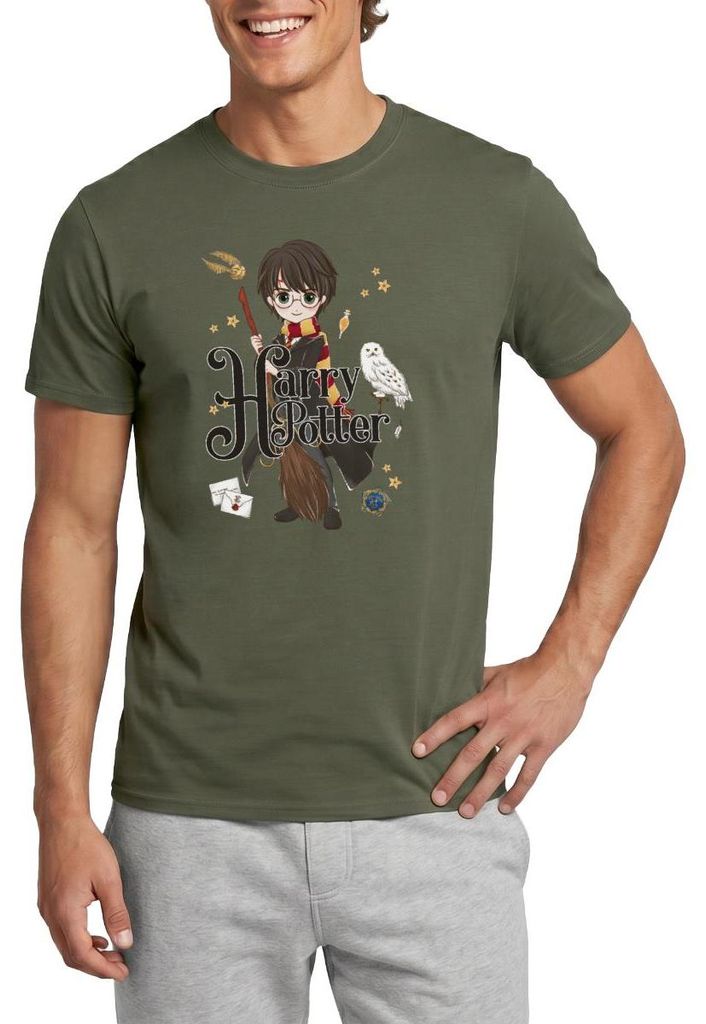 Spreadshirt Harry Potter Elemente Männer T-Shirt, XL, Militärgrün