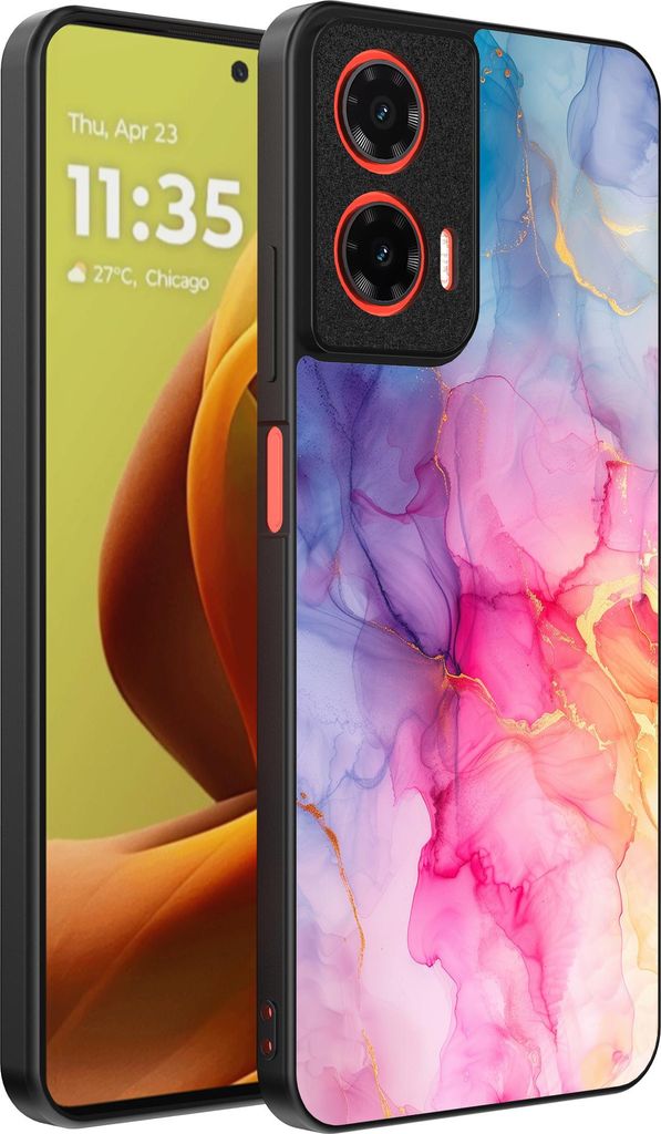 Smartphonica Handytasche passend für Motorola Moto G85 / Motorola Edge 50 Fusion mit Marmordruck - TPU Rückabdeckung Fall Marmor Design - Regenbogen