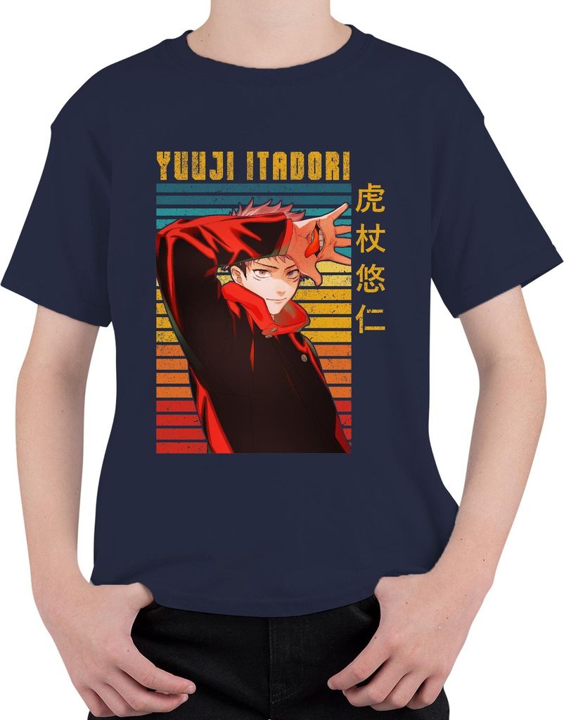 Yuji Itadori Jujutsu Kaisen Anime Manga Fan Geschenk Retro Uni Kinder T-Shirt, Navy, 128