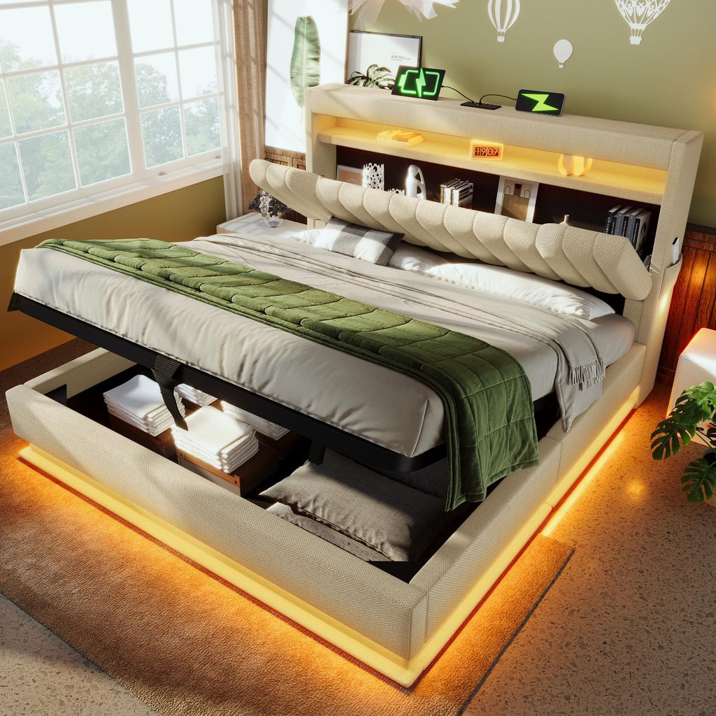 Flieks Polsterbett 140x190cm mit Ladefunktion (USB & Produktbild 