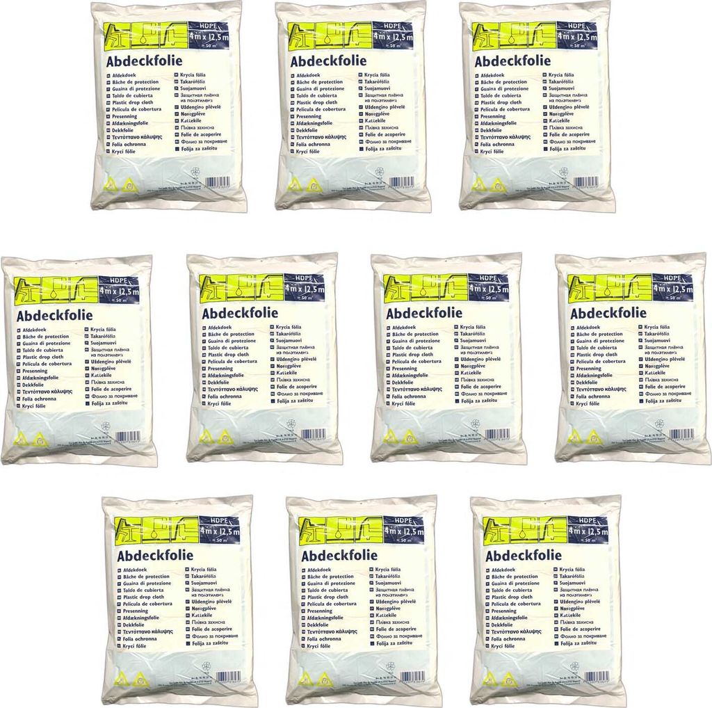 10x Vielzweckplane 4m x 12,5m Transparent Abdeckfolie Allzweckplane Malerfolie Abdeckplane Allzweckfolie Streichen Maler Plane Durchsichtig