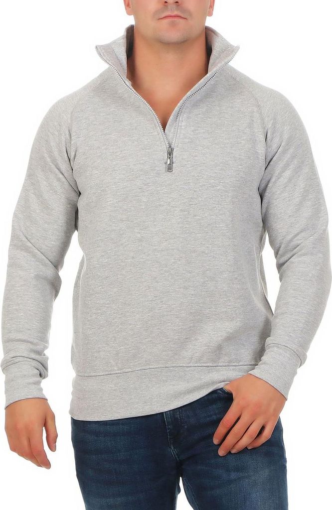 Mivaro Herren Troyer Halfzip in Grau meliert - Pullover mit halbem Reißverschluss - Zip-Sweatshirt mit Fleece Innenseite, Regular Fit, robuster Ba...
