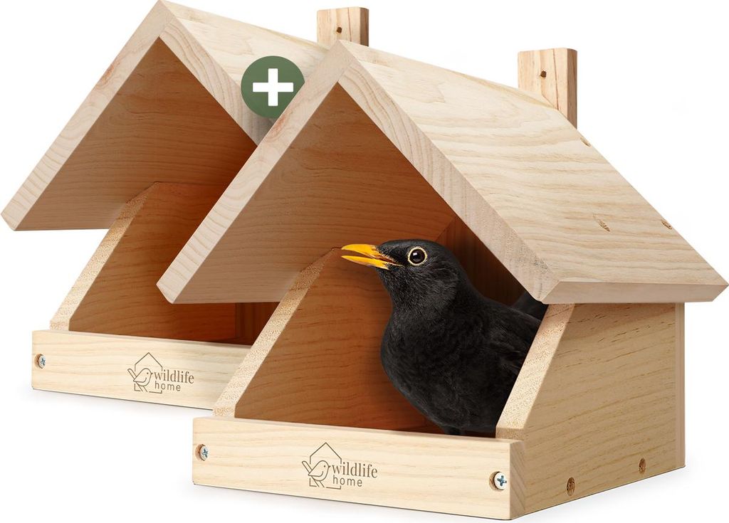 WILDLIFE HOME Amsel Nistkasten – 2er Set I Halboffen aus verschraubtem Massiv-Holz I Halbhöhle Wetterfest & Unbehandelt I Amselhaus Vogelhaus zu...