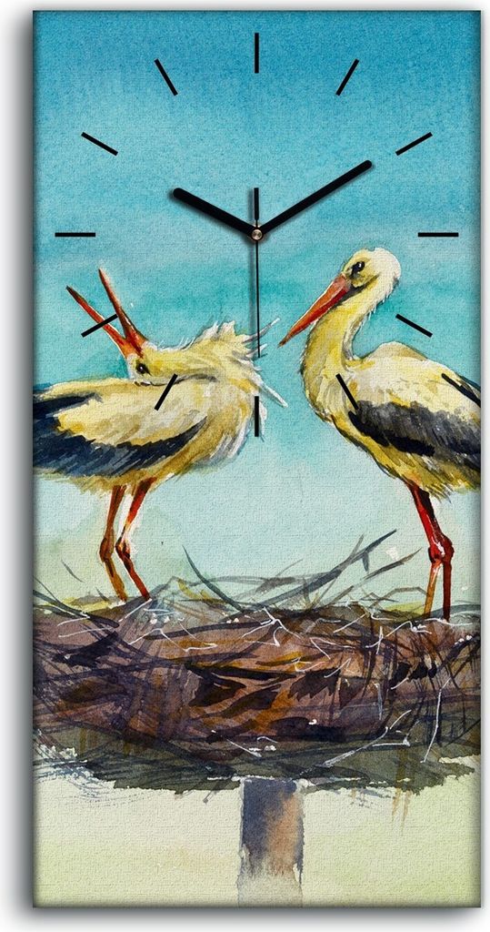 Leinwand Wanduhr Wandkunst Uhr 30x60 Malerei Abstrakte Tiere Vögel Schwäne Nest - schwarze Hände