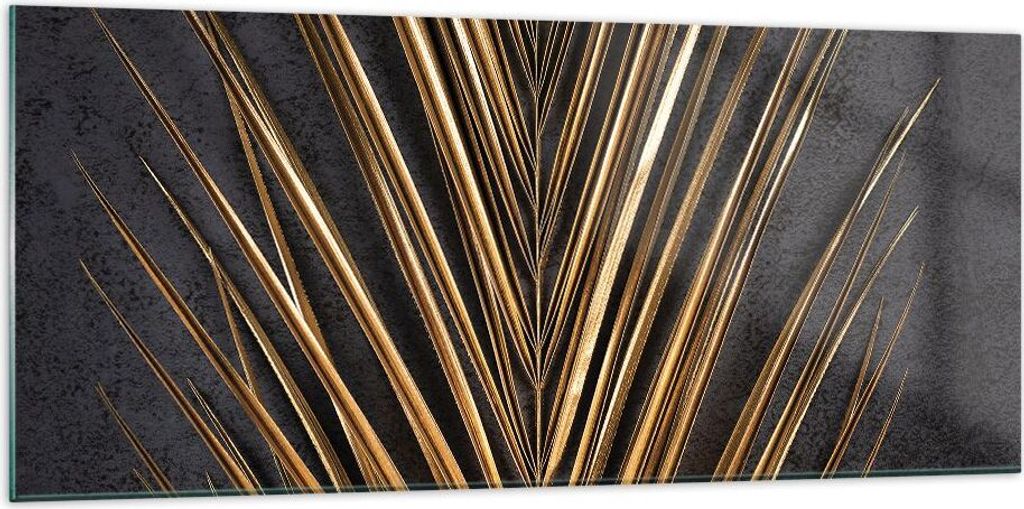 Bilder auf glas - Einteilig - Blatt golden schwarz - 120x50cm - Glasbilder - Wandbilder - Bilder - zum Aufhängen bereit - Wanddekoration aus Glas ...