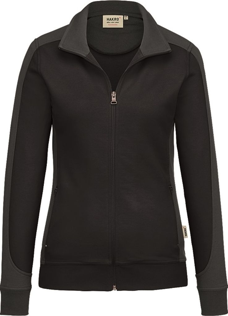 HAKRO Damen Sweatjacke Contrast Mikralinar 277, schwarz/anthrazit, S