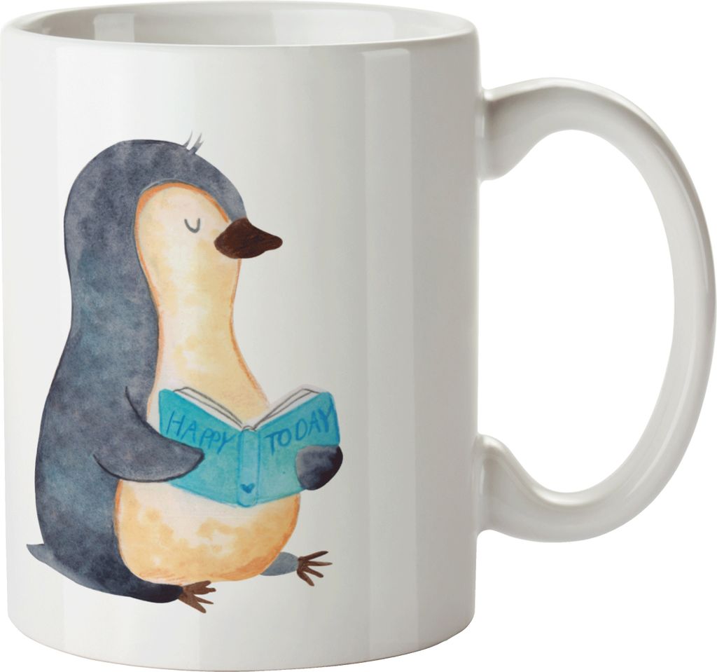 Mr. & Mrs. Panda Kinderbecher Pinguin Buch - Weiß - Geschenk, Urlaub, Lesen, Kindergarten Becher, Ausruhen, Bücherwurm, Mehrwegbecher, Trinklernb...