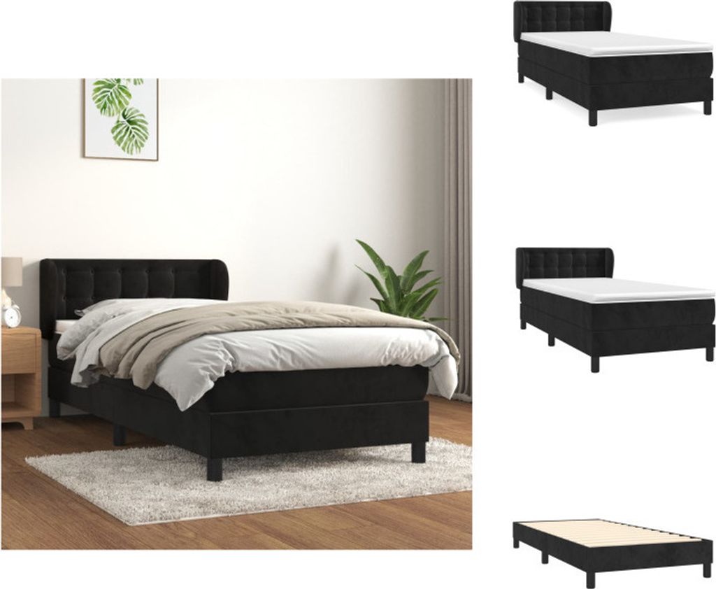 vidaXL Boxspringbett mit Matratze Schwarz 100x200 cm Samt - Betten & Bettgestelle