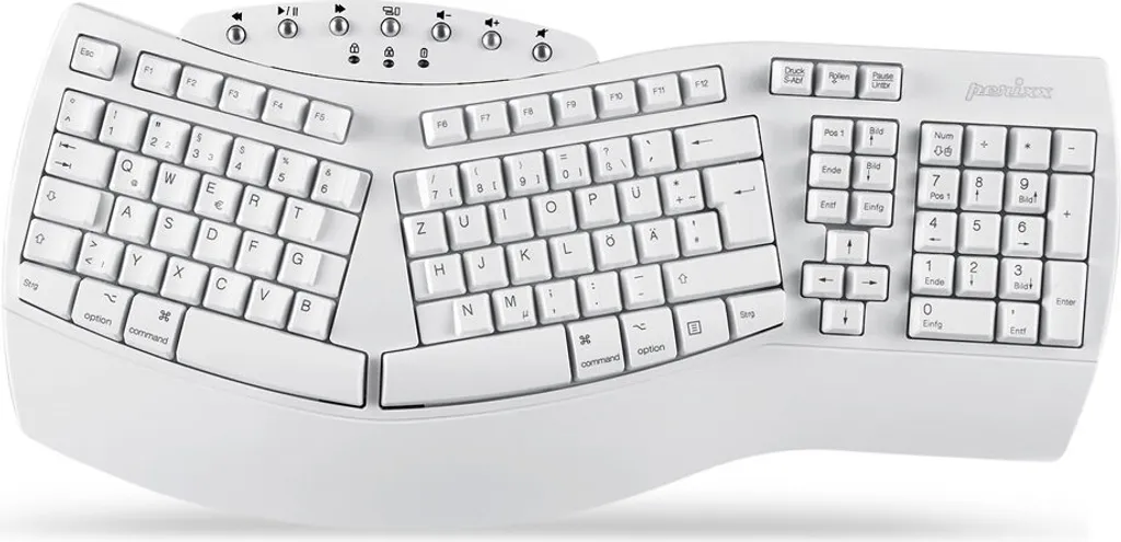 Clavier Ergonomique Bluetooth Perixx PERIBOARD-612WDE Blanc avec Repose-Poignet