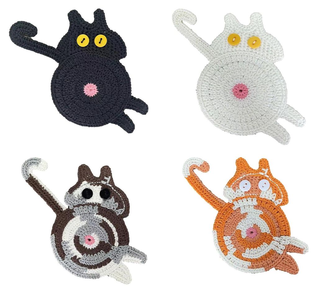 Gehäkelter Katzen-Untersetzer in Katzenform, ideal für Zuhause, Büro oder als Tischdekoration. Lustiges Geschenk für Frauen, Mütter, Freundinn...