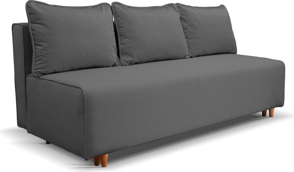Schlafsofa mit Bettkasten - 193x76x88 cm - Grau - 2-Sitzer Sofa - 3 Kissen im Set - Skandinavischer Stil - Tierbeständiges Material