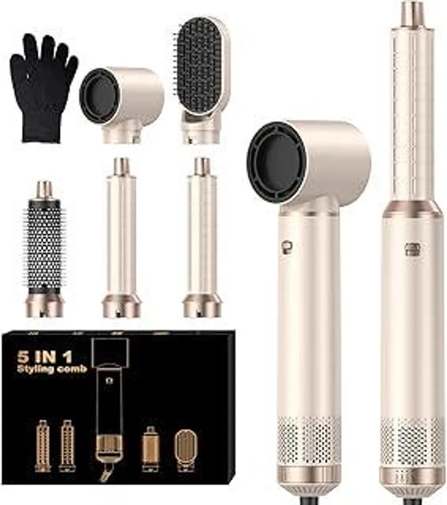 OKWRAP Hairstyler 5 in 1 Airbrush, set per lo styling dei capelli con spazzola rotonda, asciugacapelli, spazzola ad aria calda, ferro arricciacapelli, set per lo styling dei capelli con spazzola termica per lisciare, asciugare, dare volume e arricciare i capelli.