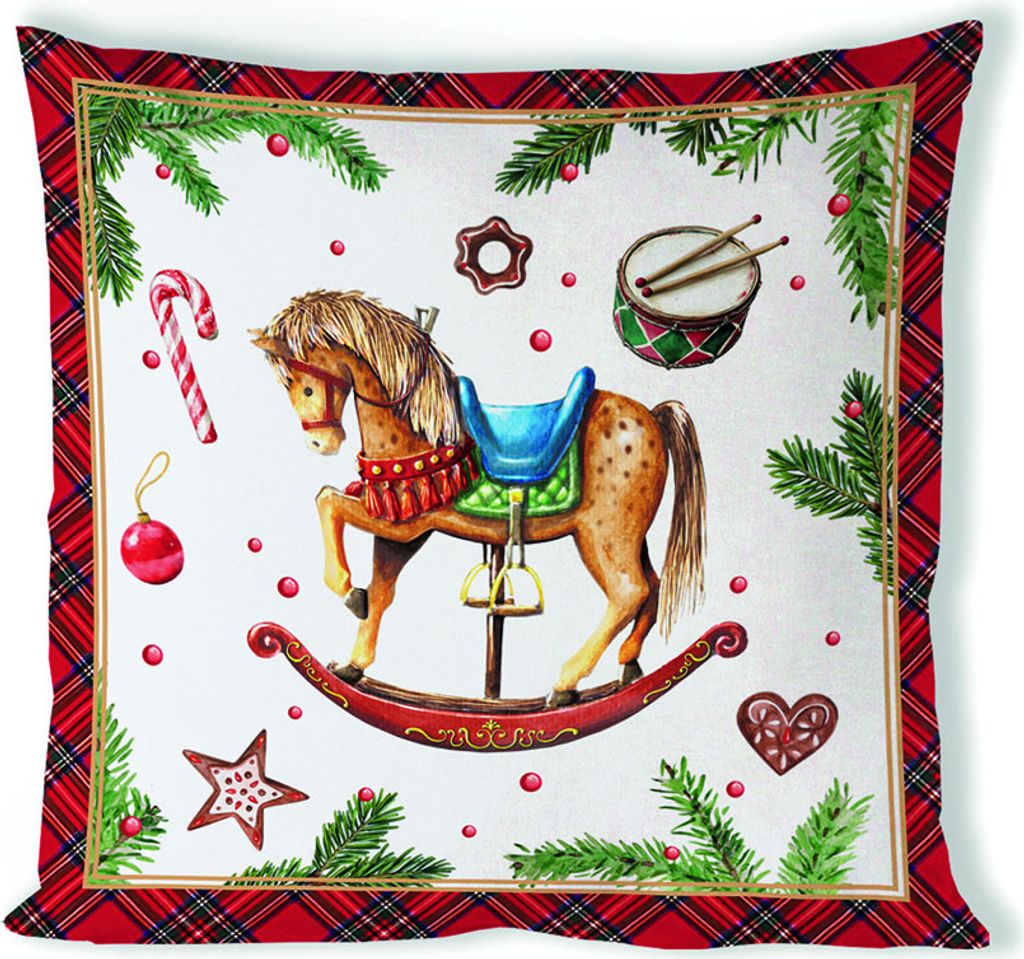 A Weihnachten Kissenbezug 40 x 40 cm Classic rocking horse white Schaukelpferd Weihnachtssymbole